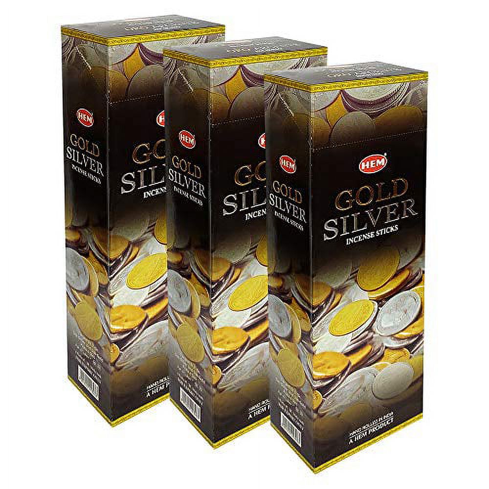 Gold Silver - 3 Box of Six 20 Gram Tubes -Total 360 sticks HEM Incense