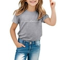 thumbnail image 1 of NINGMENG Hauts et T-Shirts pour Filles, Été, Imprimé Lettre, Col Rond, Manches Courtes, Ample, Décontracté, Gris, 8-9 Ans, 1 of 4
