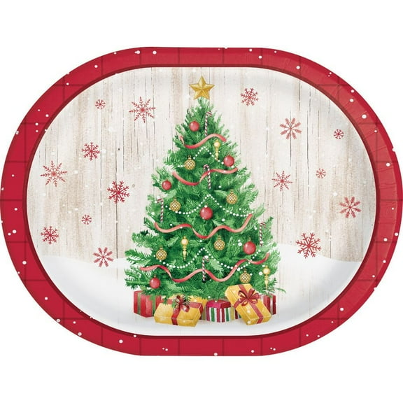 Vintage Christmas 12-inch Oval Paper Plates 8 Per Pack