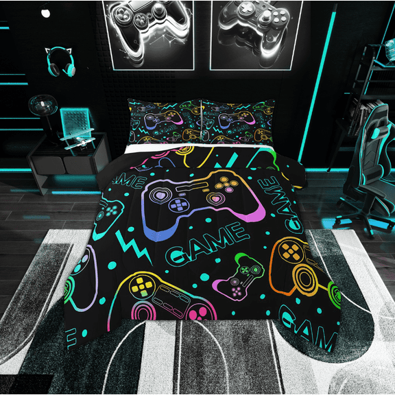 Erosebridal Black Gamepads Bedding Twin Comforter Set,Polka Dots Down Comforter,Video Game Bedding Sets Twin With Comforter,Super Cozy Gamer Room Decoration,Reversible,2-Piece