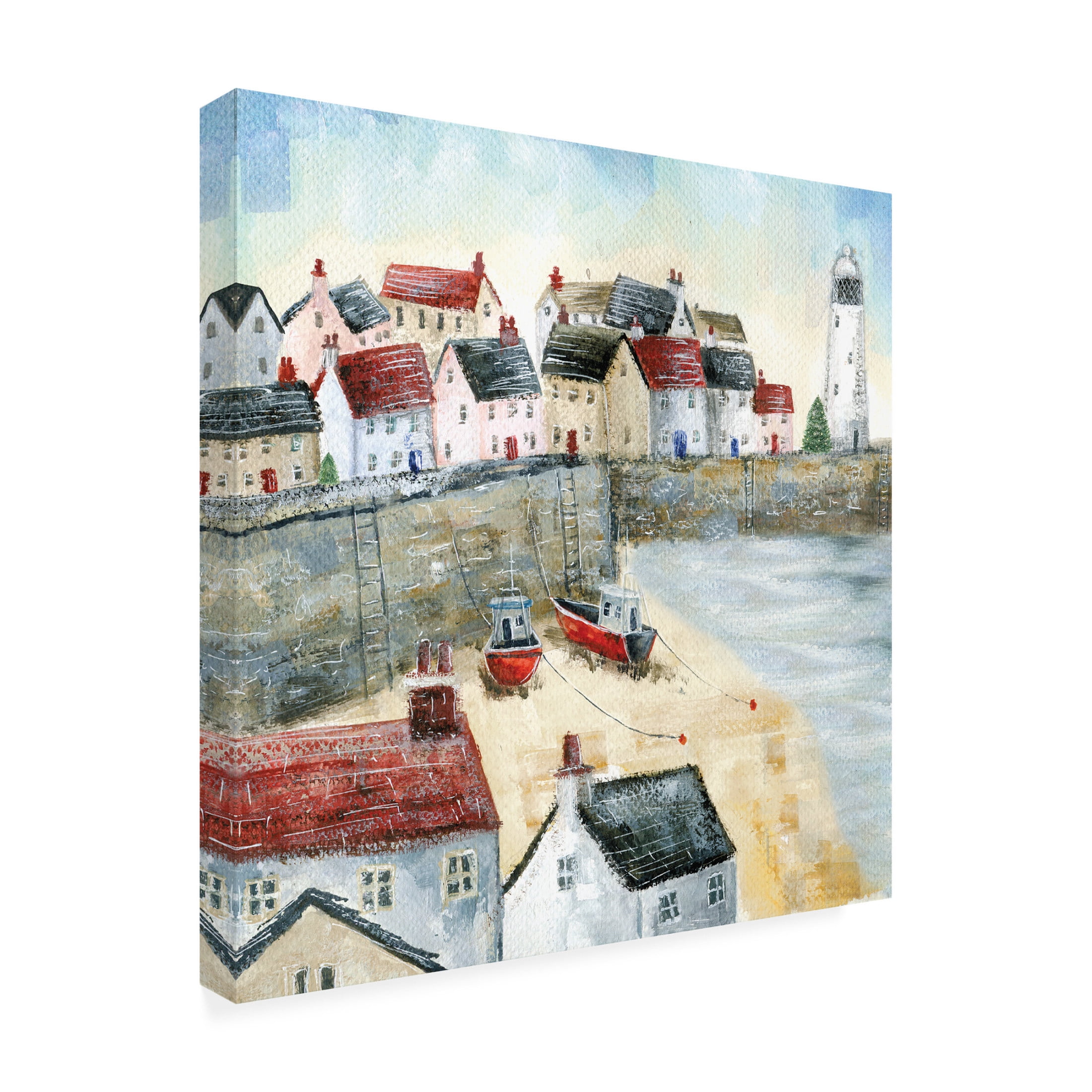 Canvas Wall Art - Paper Dove Co Ltd 'Snowy Harbour' Wall Art for Living Room, Bedroom, or Office Décor by Trademark Fine Art - 35 x 35 Inches