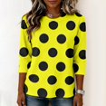 thumbnail image 4 of JULMCOMO Shirts for Women Polka Dot 3/4 Sleeve Crew Neck Casual Loose Fit T Shirts Retro Dot Trendy Comfy Tunic Tops Yellow S, 4 of 6