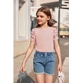 thumbnail image 3 of Arshiner Girls Shirts Summer Cute Classic Puff Short Sleeve Plain Ribbed Knit Crew Neck T-Shirt Tee Tops Blouse Black 9-10 Years 8 Light pink, 3 of 8