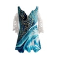 thumbnail image 4 of Elegante mujer casual cremallera cuello impresión blusa encaje manga corta camiseta verano Tops OAVQHLG3B Store  lin121212, 4 of 4