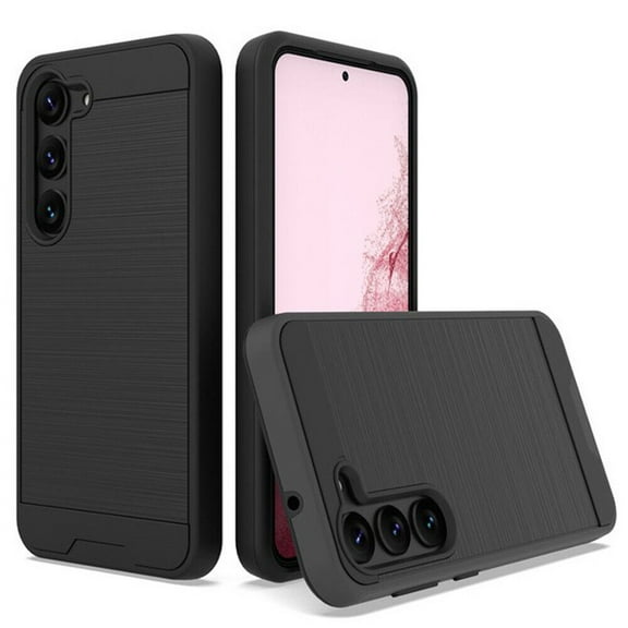 Kaleidio Case For Samsung Galaxy S23 5G (6.1") [Brushed Metal Texture] Hybrid 2-Piece Armor [Shockproof] Slim Cover [Black/Black]