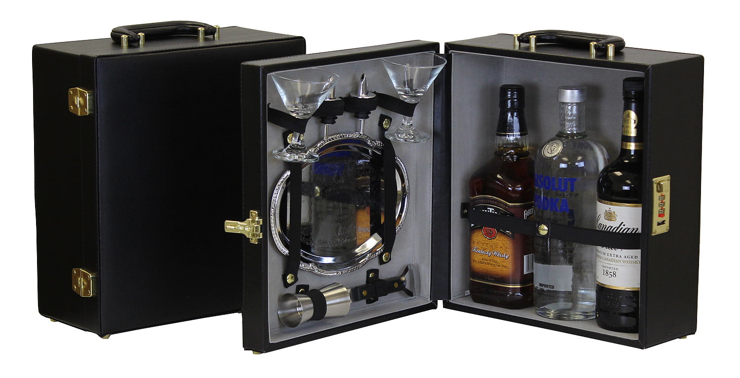 Portable Three Bottle Travel Bar Set with Serving Tray 8