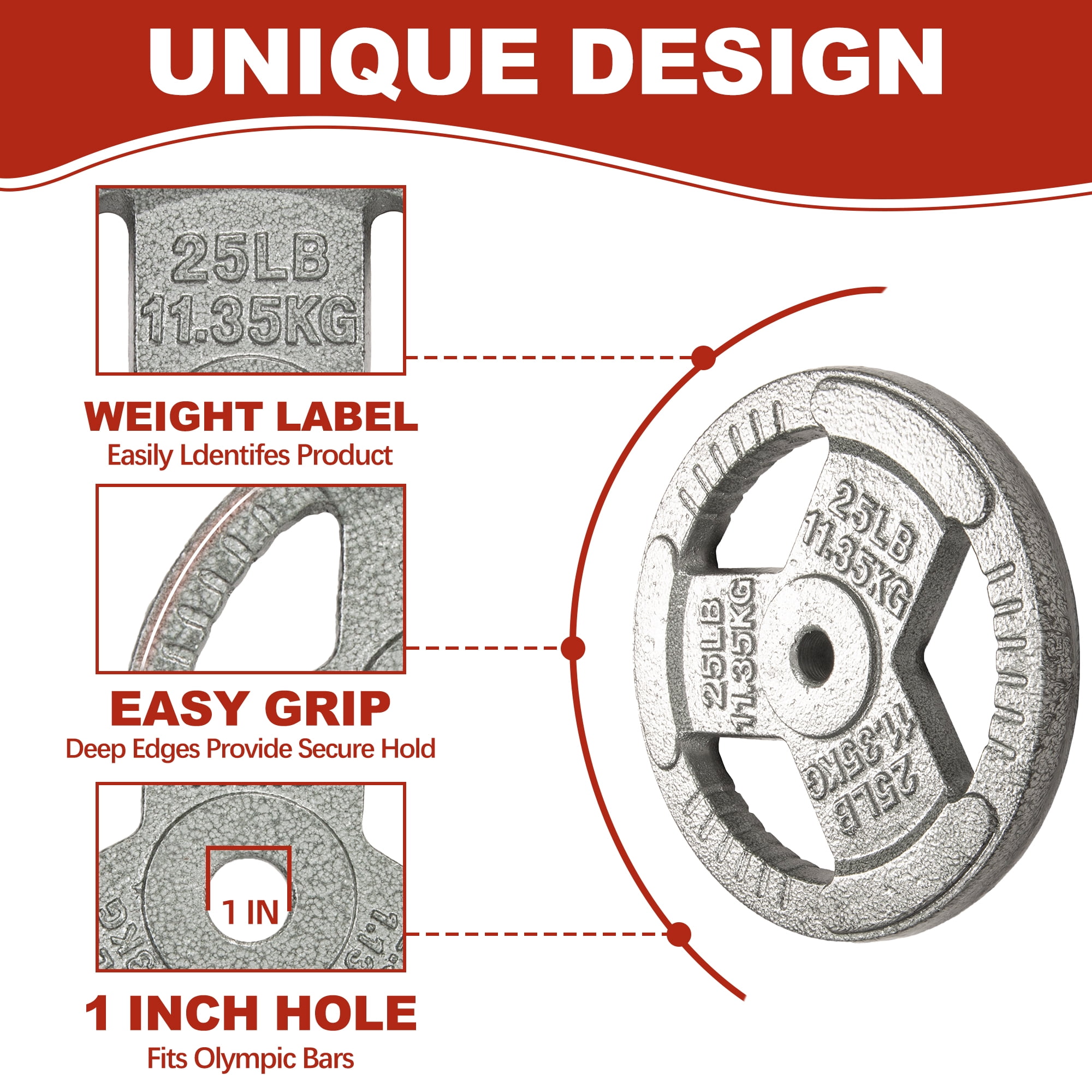 Signature Fitness 1-Inch Cast Iron Weight Plates – Standard Barbell Plates for Strength and Resistance Training, Multiple Sizes Available