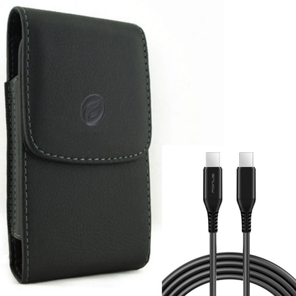 PD Fast Charger Cord 10ft Long USB-C Cable w Leather Case Belt Clip for Samsung Galaxy A53 5G,A33 5G Phones - Power Wire (Type-C to Type-C) Sync, Holster Cover Pouch Vertical