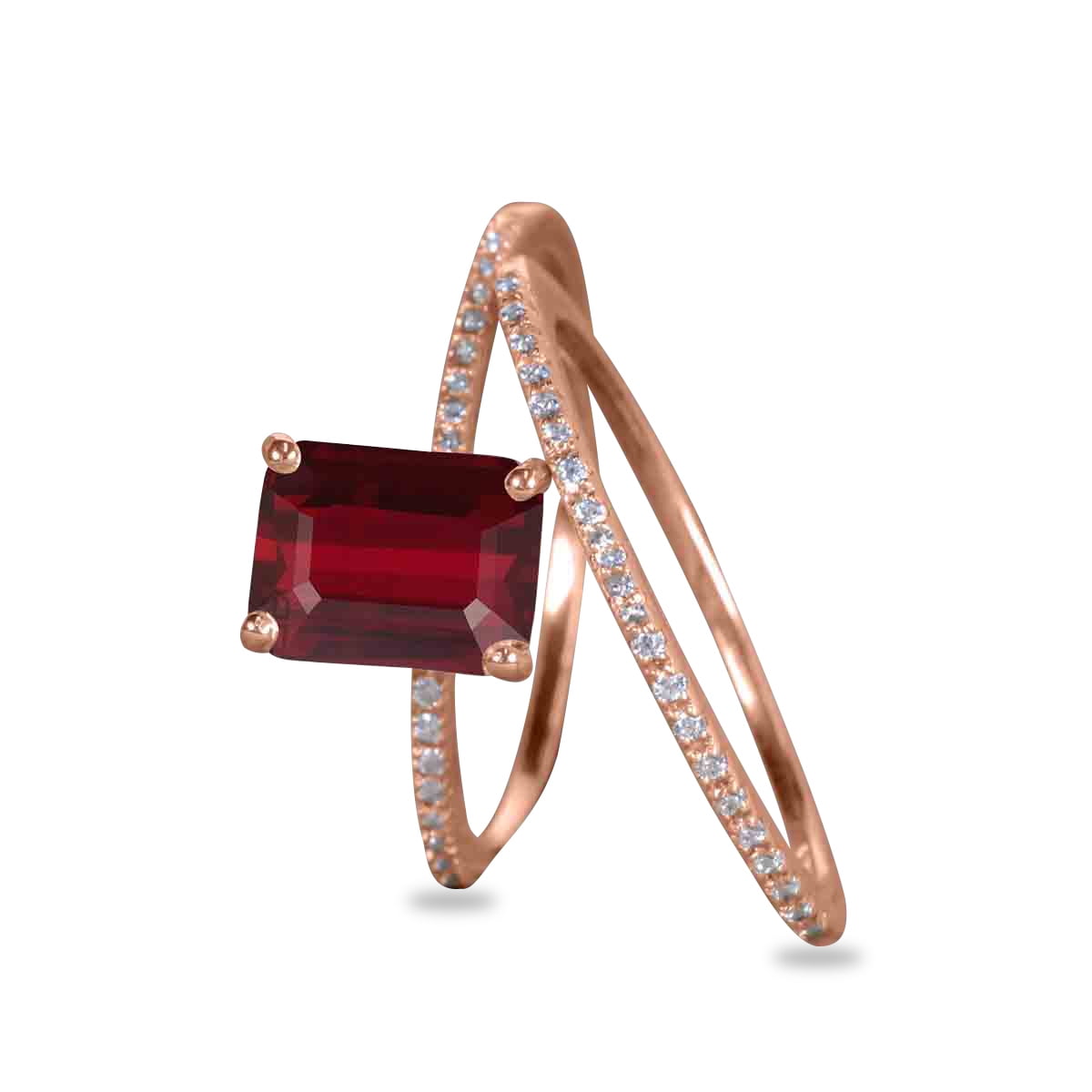 JeenMata - 1.50 Carat Emerald Cut Ruby Engagement Ring Set - July