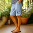 thumbnail image 5 of Axiiglly Bermuda Shorts for Women Cotton Linen Pleated Knee Length Shorts with Pockets Summer Beach Vacation Shorts, S-2XL, 5 of 6