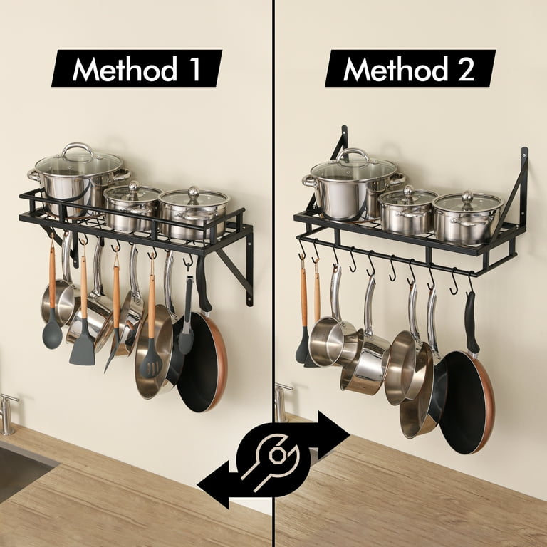 KES Hanging Pot Rack for Kitchen Rectangle Iron with Hooks 24 inch