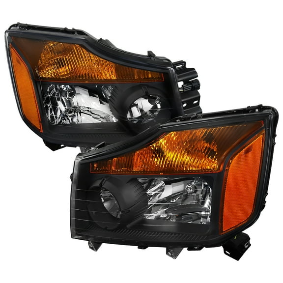 Factory Style Headlights w/ Amber Reflectors (Black Housing/Clear Lens) Made for and Compatible with 2004-2015 Nissan Titan/ 2004-2007 Armada