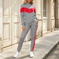 thumbnail image 4 of Women's 2 Piece Tracksuit Set Color Blocked Zip Up Stand Collar Long Sleeve Jacket Elastic Waist Jogger Pants for Sports Workout Daily Wear Gray S, 4 of 7