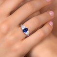 thumbnail image 4 of Gem Stone King 925 Sterling Silver Blue Created Sapphire and White Moissanite Filigree Style 3 Stone Ring for Women (2.60 Cttw, Oval 8X6MM and 6X4MM) (Size 8), 4 of 6
