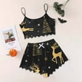 thumbnail image 2 of Women Christmas Outfit Women's Festive Reindeer Print Sleepwear Set Sleeveless V-Neck Top and Shorts Comfortable Nightwear Outfit Black S, 2 of 4