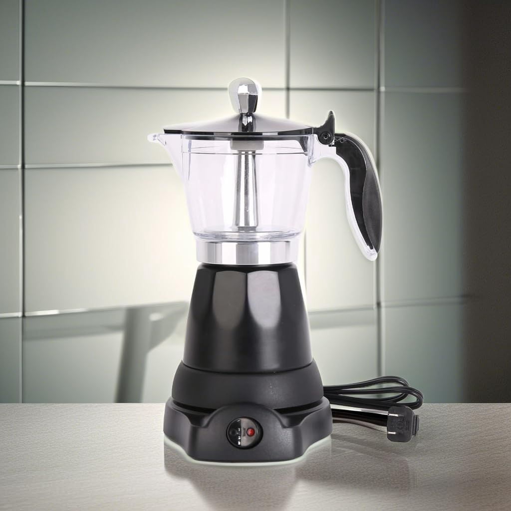 Cafetera Espresso Maker, 6 Cup Portable Coffee Machine, 300ml Portable Cafeteras Electricas Modernas, Electric Moka Pot with Detachable Base & Overheat Protection, Coffee Gift for Home Travel