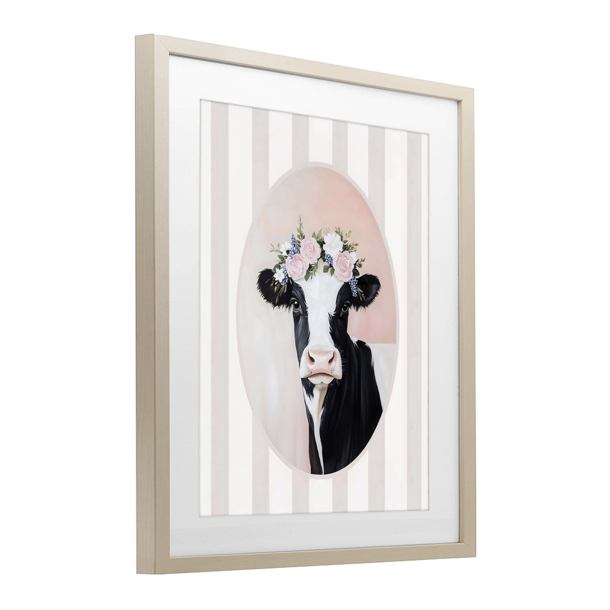 Stupell Industries Soft Cow with Floral Crown Birch Framed Print Under Glass, design by Arlington Prints