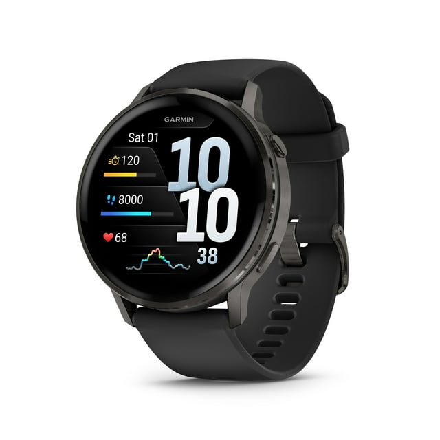Garmin Venu 4 GPS Smartwatch - 45mm Slate with Black Silicone Band