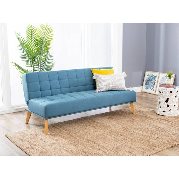 Devon Claire Miles Tufted Fabric Convertible Sofa Futon Blue Walmart Com Walmart Com