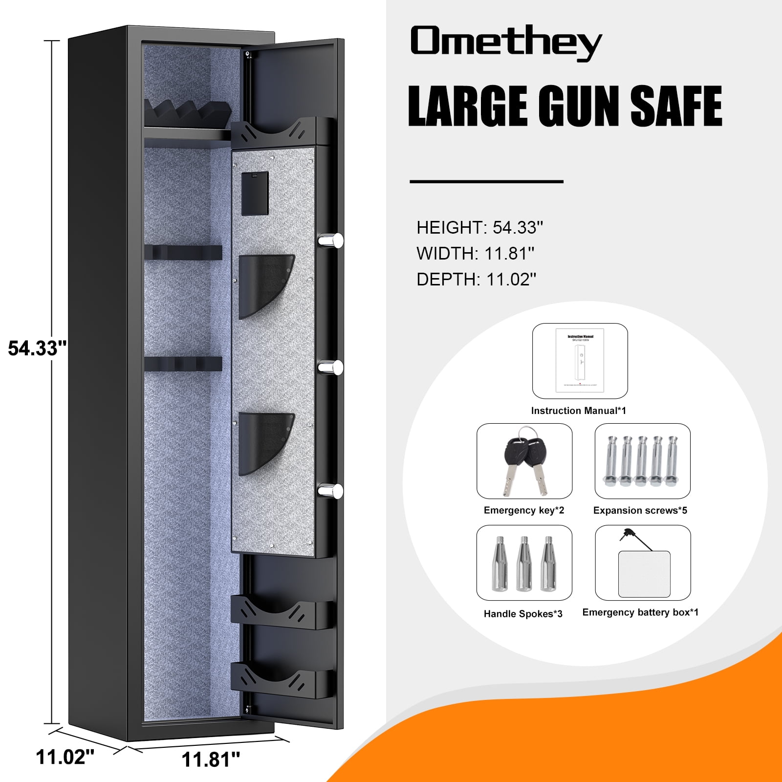 Gun Safe, 3-5 Long Gun Safes for Home Gun and Shotguns with LCD Keypad, Gun Cabinet with 3 Adjustable Racks, Ammo Box