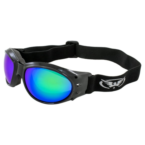 Global Vision Eliminator Padded Motorcycle Riding Goggles Black Frame w/Green Mirror Lens