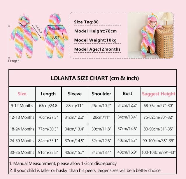 LOLANTA Baby Toddler Girls Unicorn One-piece, Infant Fleece Hooded Rompers, Double Way Zipper Closure 6 Months-3T