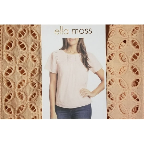 Ella Moss Womens Blouse Beige Striped Eyelet Ruffle Sleeves Keyhole Back (Rose, M)