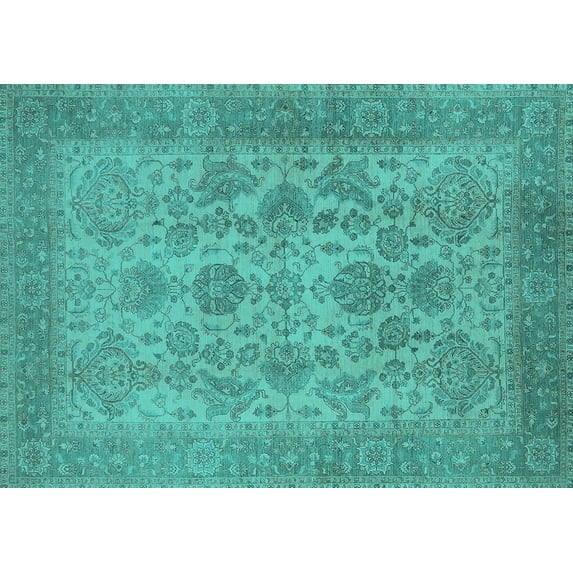 Ahgly Company Machine Washable Indoor Rectangle Oriental Turquoise Blue Industrial Area Rugs, 8' x 10'