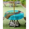 thumbnail image 4 of nqOlkjepod Sea Turtle Coastal Outdoor Tablecloth with Umbrella Hole & Zipper, Teal Green Beach Nautical Round Table Cover 54 Inch, Dining Waterproof Table Cloth Protector for Patio/Party/Picnic, 4 of 7