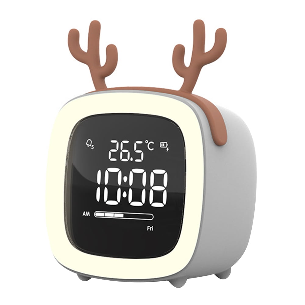 Grofry Cartoon Rabbit Ear Shape Rechargeable Digital Display LED Nigh Light Alarm Clock Blue Deer