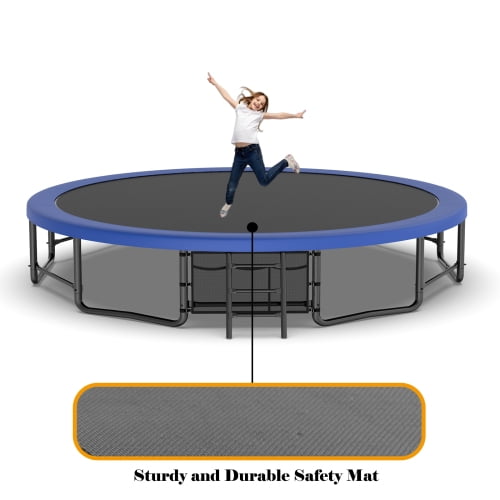 Leumius Trampolining Outdoor Trampoline, 16 ft Round Frame, 12 Curved Poles, Ladder & Basketball Hoop, 1323 lb Total Capacity, 330 lb Single User