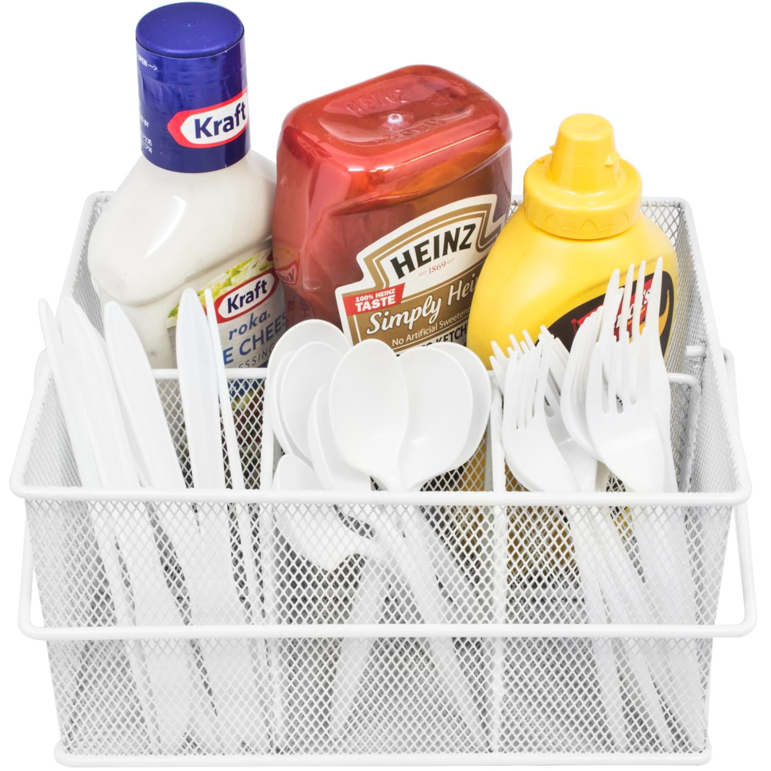 Sorbus Steel Mesh Utensil Caddy with Napkin Holder & Condiment Organizer, White