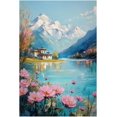 thumbnail image 1 of Impresión en lienzo de paisaje de una cabaña rural, pintura al óleo de mar y naturaleza, cartel de flores naturales, ideal para salas y dormitorios rurales, 1 of 5
