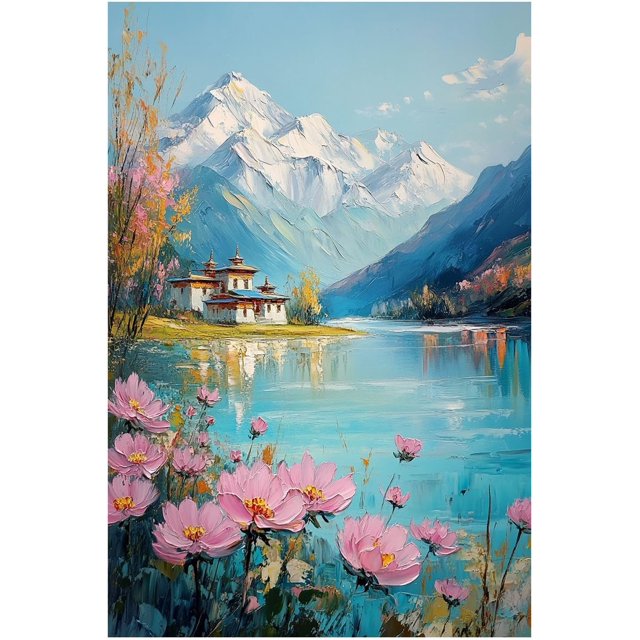 Impresión en lienzo de paisaje de una cabaña rural, pintura al óleo de mar y naturaleza, cartel de flores naturales, ideal para salas y dormitorios rurales