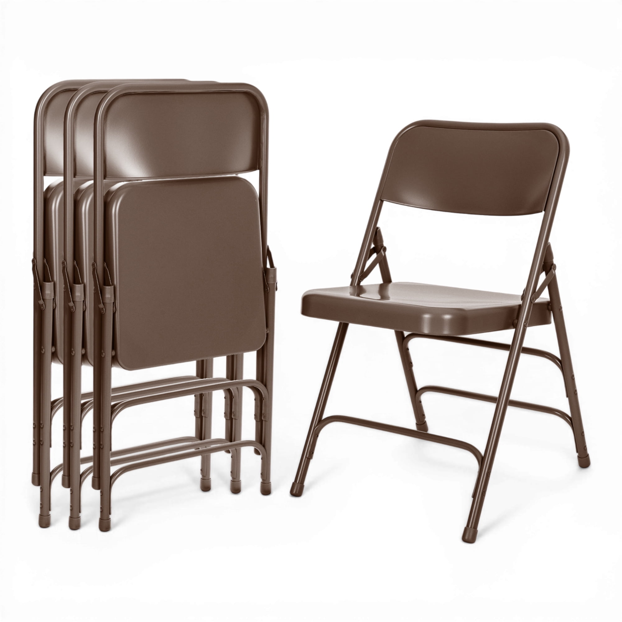 Hampden Furnishings Bernadine Collection All Metal Triple Brace Folding Chair, Brown, Pack of 4