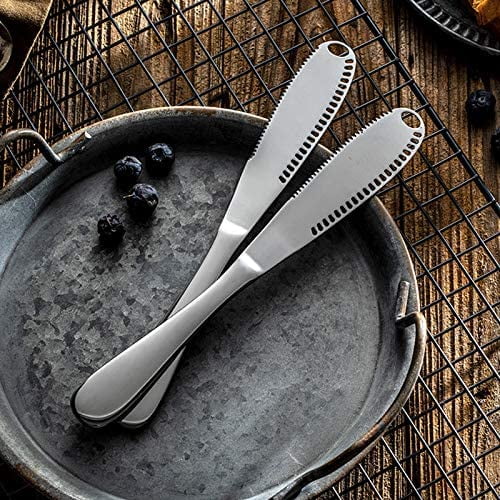 Juego De 2 Cuchillos Esparcidores De Mantequilla De Acero Inoxidable – 3 Pulgadas, Rizador, Utensilios De Cocina Plateados