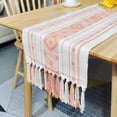thumbnail image 1 of Granjero Gordo 1 mantel de lino y algodón hecho a mano con borlas, color rosa, para mesa de centro, mesa de té, 120 x 35 cm, 1 of 5
