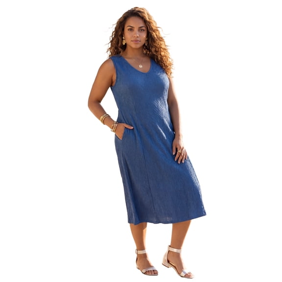 Catherines Women's Plus Size Petite Crushed Jersey Knit Tank Dress