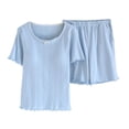 thumbnail image 2 of FNFYFH Cute Pjs Set for Women Ribbed Knit Cotton Sleepwear Short Sleeve Lounge Pajamas Set with Built in Bra, 2 of 10