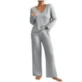 thumbnail image 2 of Aboser Two Piece Sets for Women Fall Outfits Cozy Ribbed Knitted Lounge Sets V Neck Tops Wide Leg Long Pants Tracksuits Vacation Travel Outfits Trendy Clothes, 2 of 5