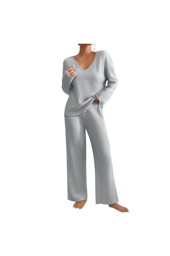Two piece Sets for Women Women's Winter Fashion New Loose Casual Sweater And Pants Two Piece Solid Color Knitted Set Long Sleeve Round Neck Top Set