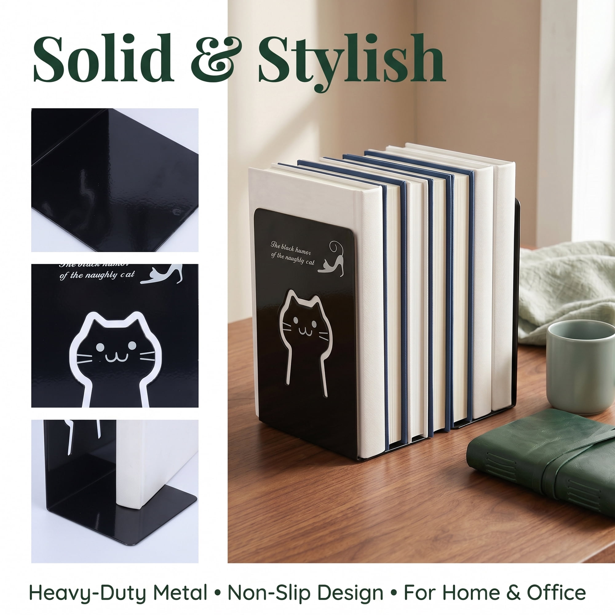 Unique Bargains Metal Bookends for Hollow-out Book Stopper Black 5.2"L x 4.1"W x 7.7"H