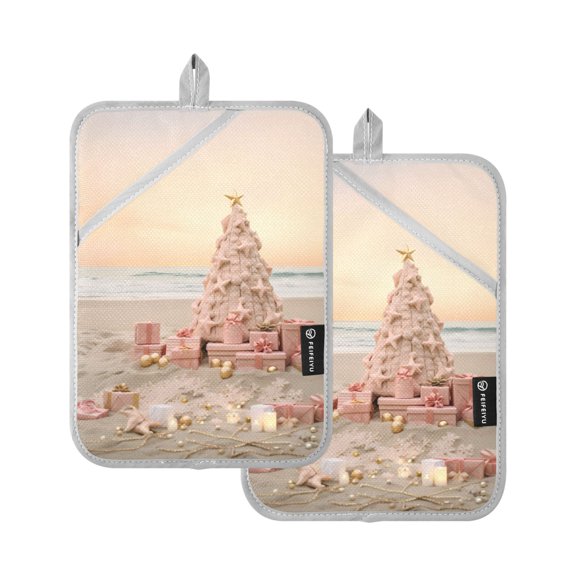 Beach and Gifts Christmas Pot Holders Set of 2 Heat Resistant Kitchen Oven Gloves Potholder Cooking Baking Microwave Mitts