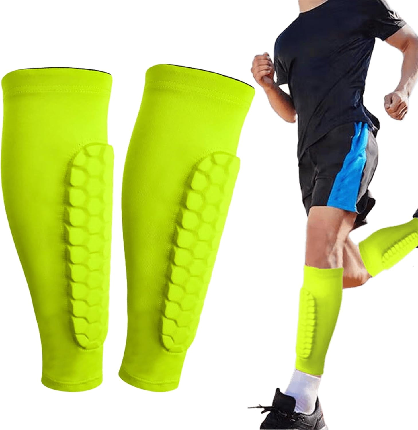 Protège-tibias Ski/football – Gel + Mousse EVA Hexagonale, Respirant, élastique – Couverture Cheville-mollet – Adultes, Ados, Enfants