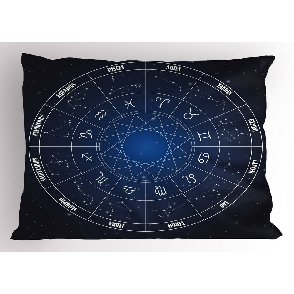 Astrology Pillow Sham Zodiac Horoscope Chart in Wheel Shape with Dates ...