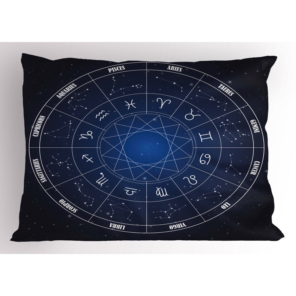 Astrology Pillow Sham Zodiac Horoscope Chart in Wheel Shape with Dates