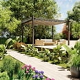 thumbnail image 2 of Petyee 10ft x 13ft Outdoor Retractable Aluminum Pergola, Modern Outdoor Trellis with  UPF 50+ Waterproof Canopy,Gray Wood-Grain Finish,Khaki canopy, 2 of 8