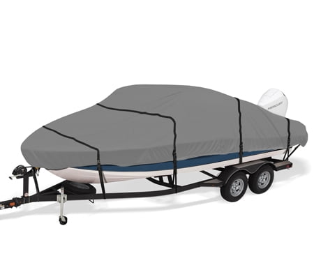 NEH Boat Cover, Thick Heavy Duty Fabric, Fade-Proof, Waterproof, 16'-18.5',  Trailerable, Fits Tri-Hull, Fishing, Ski Pro-Style, Bass, Runabout,(Gray)