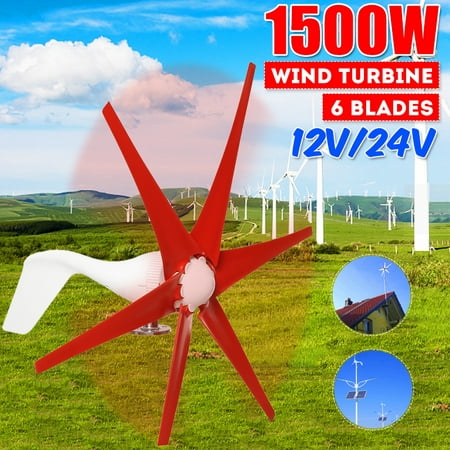 Electric Wind Turbine Generator 1500W 6 Red Blades Windmill DC 12V/24V Strong Power Battery Powered Aerogenerator Green Energy Generating