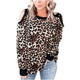 thumbnail image 1 of Blusa de mujer con estampado de leopardo de manga larga con cuello en V y costuras en degradado Pompotops  gfhjh20992, 1 of 9